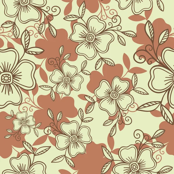 Patrón sin costura vectorial - flores gráficas con hojas en color beige marrón — Vector de stock