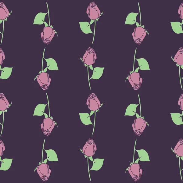Padrão de rosas simples floral vector sem costura. Cores naturais - violeta, rosa e verde suave — Vetor de Stock