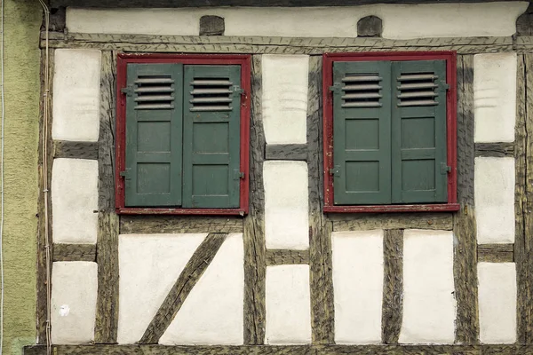 Old ancient wooden window with blind or shutters — Stock Photo, Image