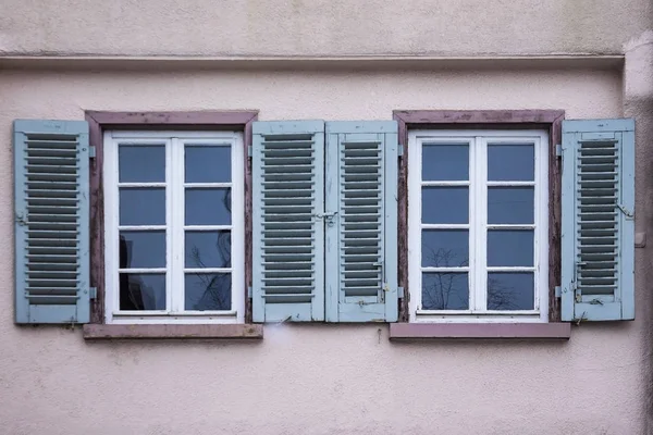 Old ancient wooden window with blind or shutters — Stock Photo, Image