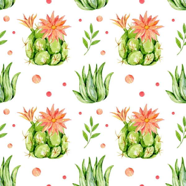 Patrón sin costura acuarela dibujado a mano con cactus, suculentas y flores. Perfecto para textiles, papel digital, papel de envolver, papel pintado, fondo. Fondo de jardinería vintage pintado a mano . — Foto de Stock