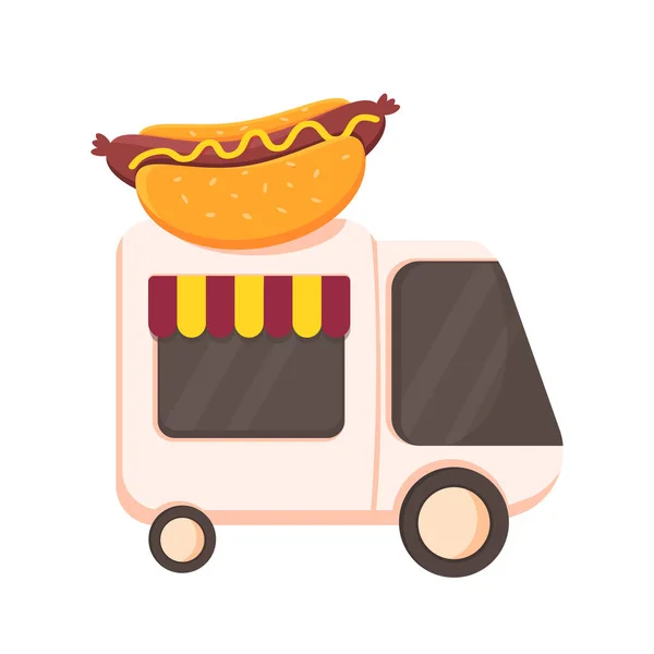Cartoon Food Truck Mit Hot Dog Isoliert Auf Weißem Hintergrund — Stockvektor