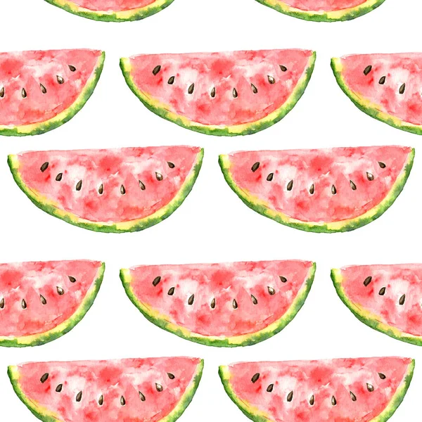 Naadloos Patroon Met Aquarel Watermeloen Plakjes Witte Achtergrond Perfect Voor — Stockfoto