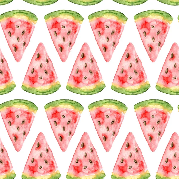 Kleurrijke Naadloze Patroon Van Watermeloen Plakjes Zaden Aquarel Stijl Handgetekende — Stockfoto