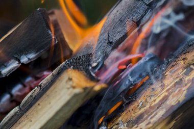yanan odun ve kömürlerin yakın çekim