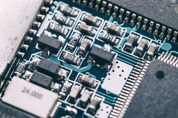 Płytka Drukowana Chipami Komponentami Radiowymi Elektronika — Zdjęcie stockowe