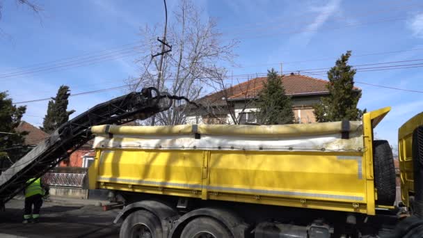 Fresagem Moagem Remoção Asfalto Movimento Lento Máquina Fresagem Estrada Asfalto — Vídeo de Stock