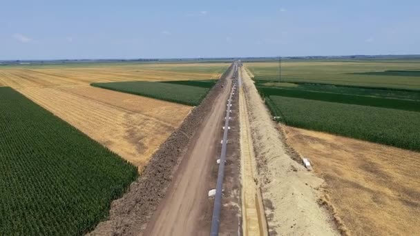 Flying High Oil Gas Pipeline Construction Site Turkish Stream Труби — стокове відео