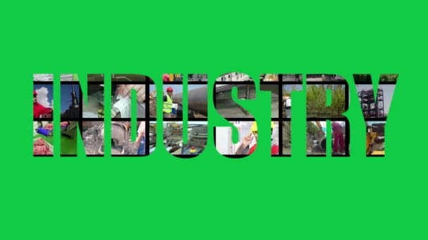 Industrie Animiertes Textwort Auf Chroma Key Green Screen Hintergrund Industrielles — Stockvideo
