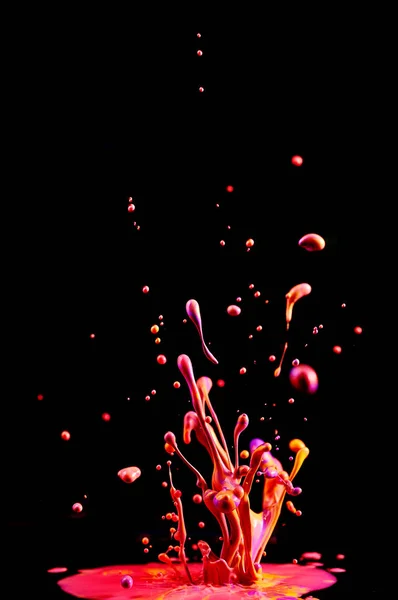 Dancing Colored Paint Abstract Sculpture Dye Splash Ink Black Background — Stock Photo, Image