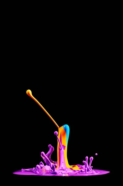 Dancing Colored Paint Abstract Sculpture Dye Splash Ink Black Background — Stock Photo, Image