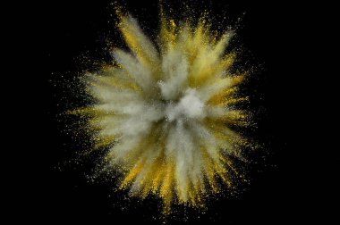 Renkli barut patlaması. Arka planda soyut yakın çekim tozu. Renkli bir patlama. Boya deliği