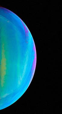 Gezegen yıldız gökyüzünde, uzaydan. Kozmik radyasyonun sesi