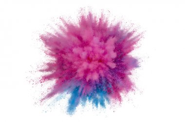Beyaz arka planda renkli toz patlama. Soyut çekim d