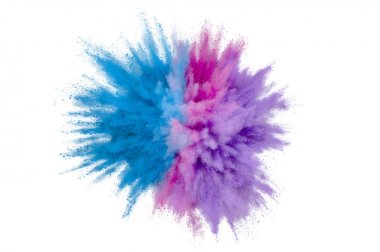 Beyaz arka planda renkli toz patlama. Soyut çekim d