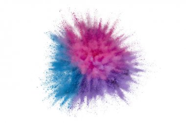 Beyaz arka planda renkli toz patlama. Soyut çekim d