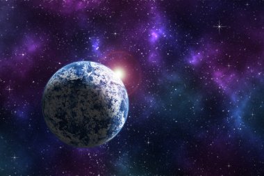 Derin arka planda yıldızlı gökyüzüne karşı gezegen ile Fantezi. Cosmi