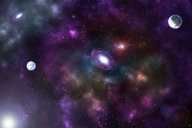 Derin arka planda yıldızlı gökyüzüne karşı gezegen ile Fantezi. Cosmi