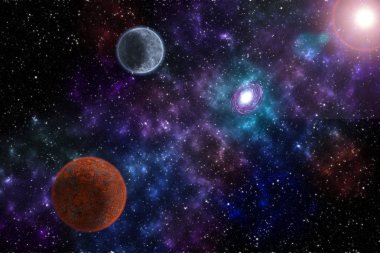 Derin arka planda yıldızlı gökyüzüne karşı gezegen ile Fantezi. Cosmi