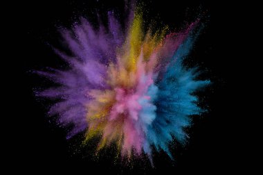Renkli toz patlaması. Arka planda soyut çekim tozu. Albay