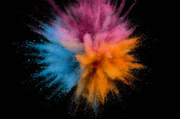 Farbpulver explodiert. abstrakte Nahaufnahmen Staub auf Hintergrund. col — Stockfoto