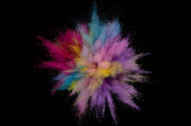 Renkli toz patlaması. Arka planda soyut çekim tozu. Albay