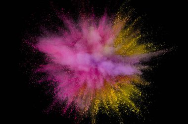 Renkli toz patlaması. Arka planda soyut çekim tozu. Albay