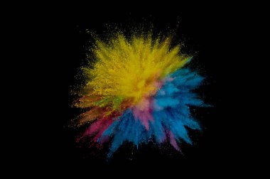 Renkli toz patlaması. Arka planda soyut çekim tozu. Albay