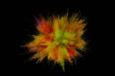 Renkli toz patlaması. Arka planda soyut çekim tozu. Albay