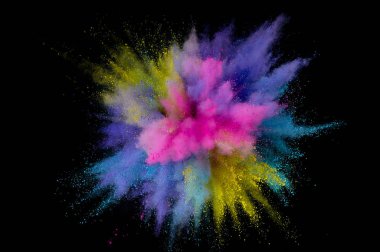 Renkli toz patlaması. Arka planda soyut çekim tozu. Albay