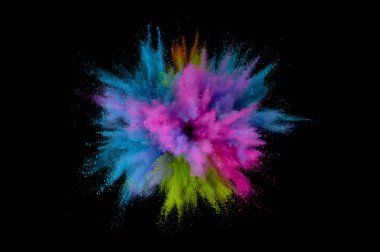 Renkli toz patlaması. Arka planda soyut çekim tozu. Albay
