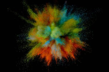 Renkli toz patlaması. Arka planda soyut çekim tozu. Albay