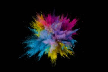 Renkli toz patlaması. Arka planda soyut çekim tozu. Albay