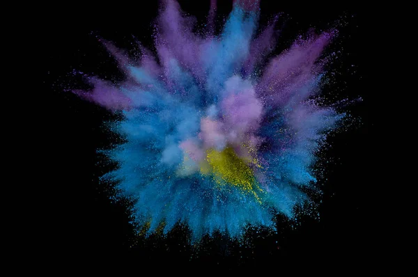 Colored powder explosion. Abstract closeup dust on backdrop. Col — Stock Photo, Image