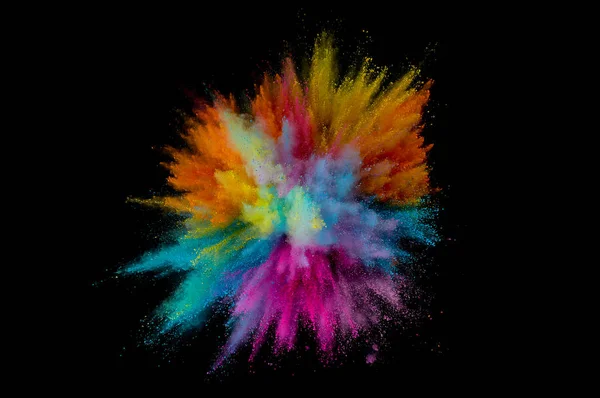 Colored powder explosion. Abstract closeup dust on backdrop. Col — Stock Photo, Image