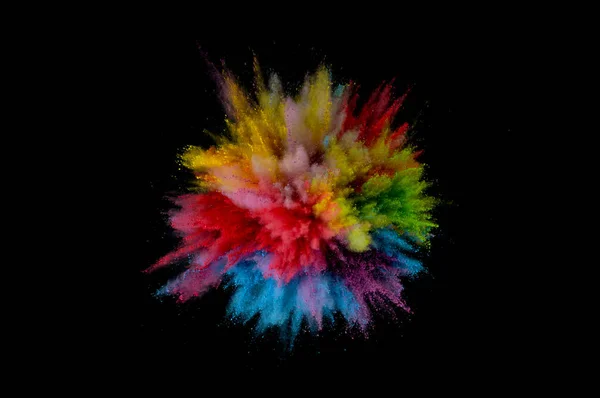 Colored powder explosion. Abstract closeup dust on backdrop. Col — Stock Photo, Image