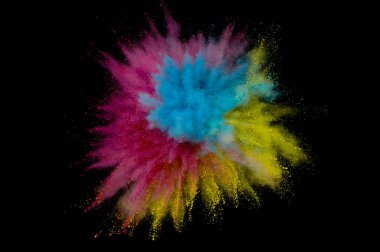 Renkli toz patlaması. Arka planda soyut çekim tozu. Albay
