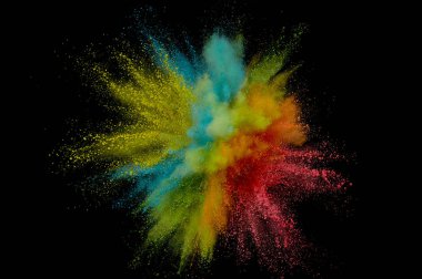 Renkli toz patlaması. Arka planda soyut çekim tozu. Albay