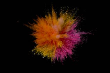 Renkli toz patlaması. Arka planda soyut çekim tozu. Albay