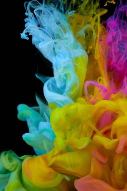 Suda mürekkep var. Splash akrilik boya karıştırma. Çok renkli sıvı d