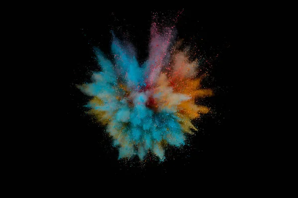 Colored powder explosion. Abstract closeup dust on backdrop. Col — Stock Photo, Image