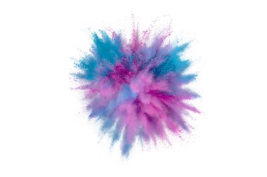 Beyaz arka planda renkli toz patlama. Soyut çekim d