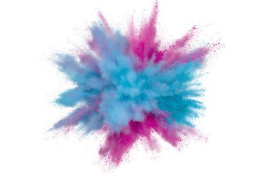 Beyaz arka planda renkli toz patlama. Soyut çekim d