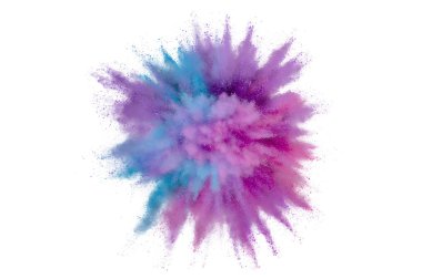 Beyaz arka planda renkli toz patlama. Soyut çekim d