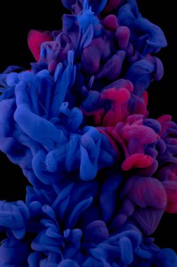 Suda mürekkep var. Splash akrilik boya karıştırma. Çok renkli sıvı d