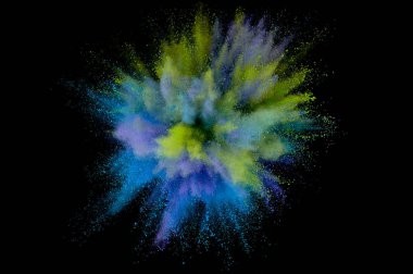 Renkli toz patlaması. Arka planda soyut çekim tozu. Albay