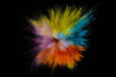 Renkli toz patlaması. Arka planda soyut çekim tozu. Albay