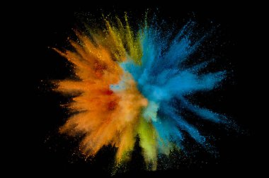 Renkli toz patlaması. Arka planda soyut çekim tozu. Albay
