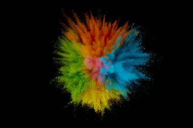 Renkli toz patlaması. Arka planda soyut çekim tozu. Albay