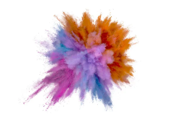 Farbiges Pulver Explosion auf weißem Hintergrund. abstrakte Nahaufnahme d — Stockfoto